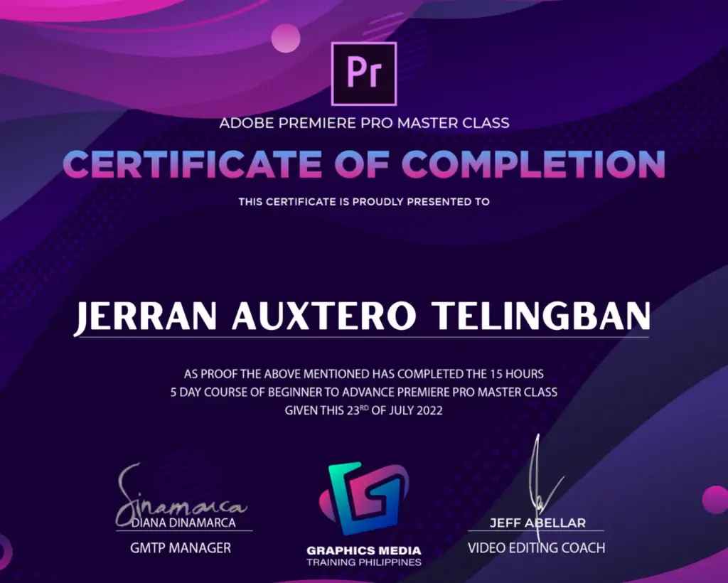 adobe premier pro training certifcate