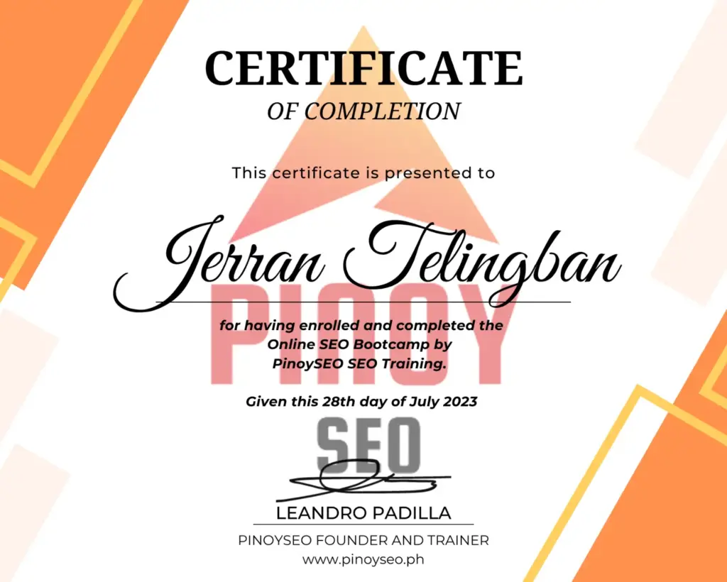 seo specialist traning certificate