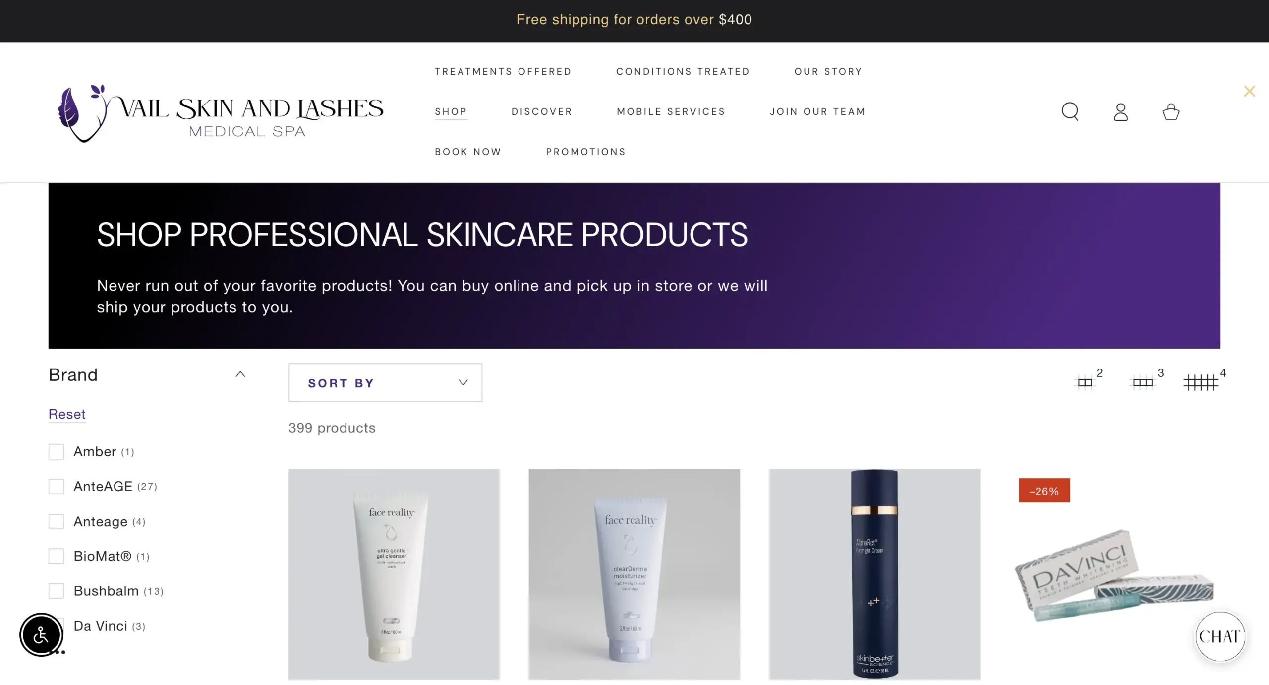 vail skin and lashes medical spa website